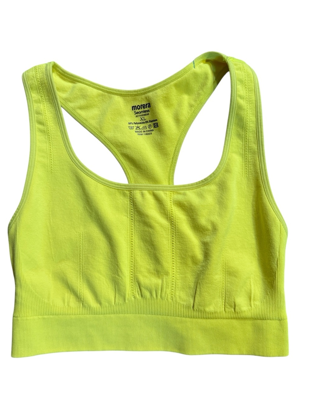Morera XL Neon Yellow Racerback Seamless Sports Bra